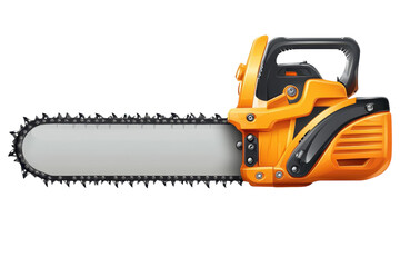 Naklejka premium A powerful gleaming orange chainsaw a symbol of robust strength and sharp precision ready for on transparent background