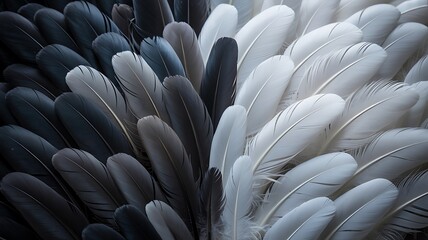 Obraz premium Elegant gradient of black and white feathers creating an artistic composition