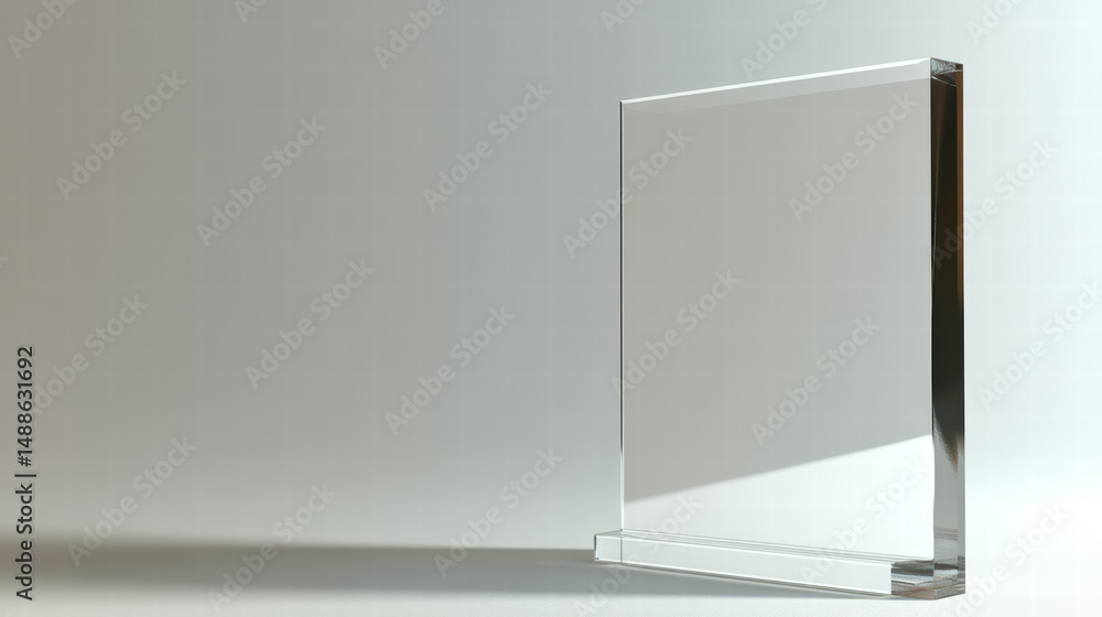 Poster transparent glass block abstract: a minimalist composition featuring a pristine glass block, its edg