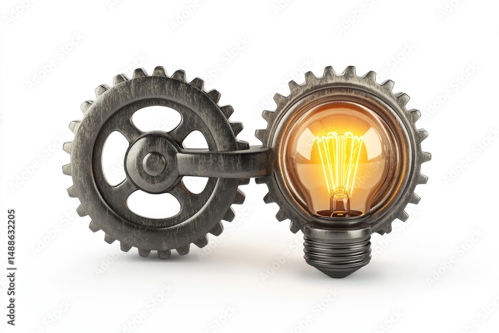 Poster a glowing lightbulb is integrated within a cogwheel mechanism, symbolizing the connection between id