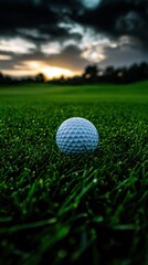 Obraz premium A golf ball is sitting on the grass of a golf course