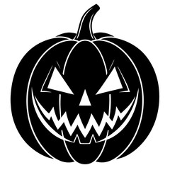 Pumpkin with spooky carved face silhouette vector illustration