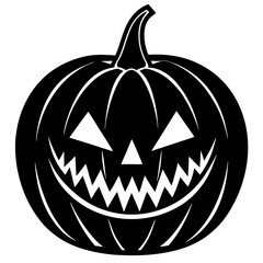 Pumpkin with spooky carved face silhouette vector illustration