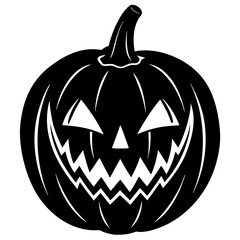 Pumpkin with spooky carved face silhouette vector illustration
