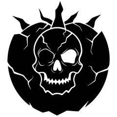 Skull inside a cracked pumpkin silhouette vector illustration