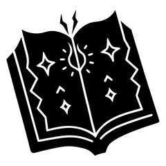 Spellbook with glowing runes silhouette vector illustration