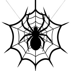 Spider hanging from web silhouette vector illustration