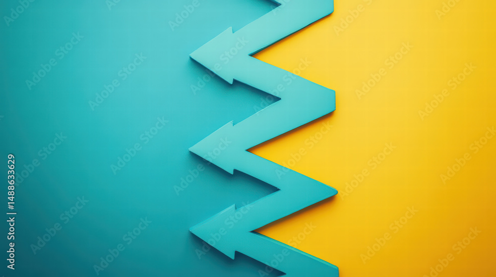 Poster dynamic direction: a striking visual composition, an arrow-shaped object, gracefully divides a canva
