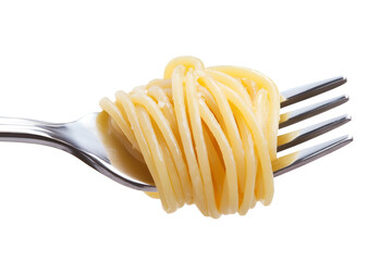 rolled spaghetti on a fork on transparent background
