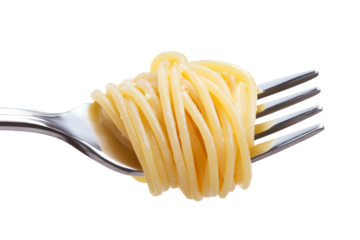 rolled spaghetti on a fork on transparent background