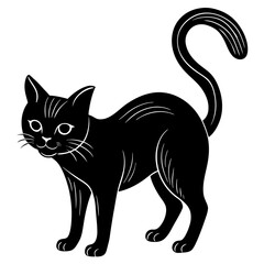 Black cat arching its back  silhouette vector illustration