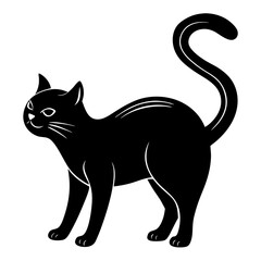 Black cat arching its back  silhouette vector illustration