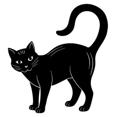 Black cat arching its back  silhouette vector illustration