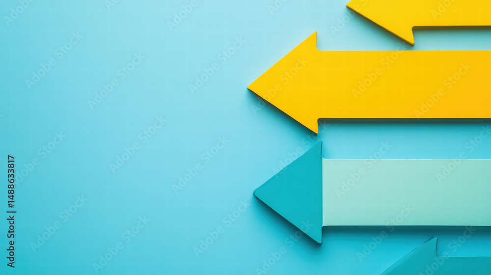 Poster arrow of guidance: dynamic directional arrows, painted in a vibrant spectrum of hues, cascade across