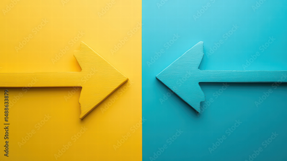 Poster contrast and direction: a striking visual metaphor presenting contrasting directions with arrows on 