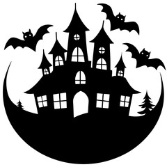 Ghosts flying over spooky mansion  silhouette vector illustration