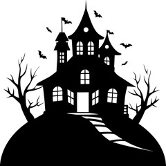 Haunted house on a hill  silhouette vector illustration