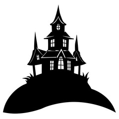 Haunted house on a hill  silhouette vector illustration