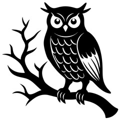  Owl on crooked tree branch  silhouette vector illustration
