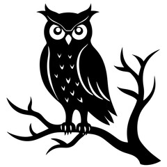  Owl on crooked tree branch  silhouette vector illustration