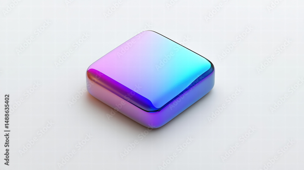 Poster glossy cube: a vibrant, iridescent cube with a mesmerizing gradient of color, reflecting light in a 