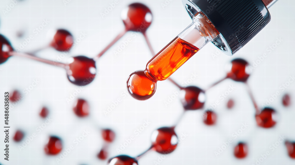 Poster dropper of science: a macro-photographic capture showing a detailed droplet of liquid suspended from