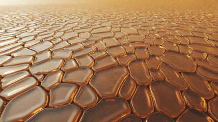 Fototapeta premium Abstract golden mosaic surface with irregular shapes and glossy reflections shining brightly