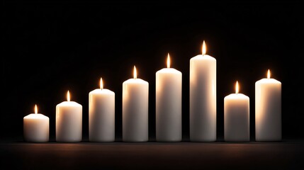 Elegant White Candles Arranged from Small to Tall Isolated on White Background