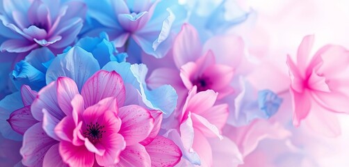 Obraz premium Soft, dreamy watercolor blooms in blues and pinks, blurred edges, fantasy, flowing