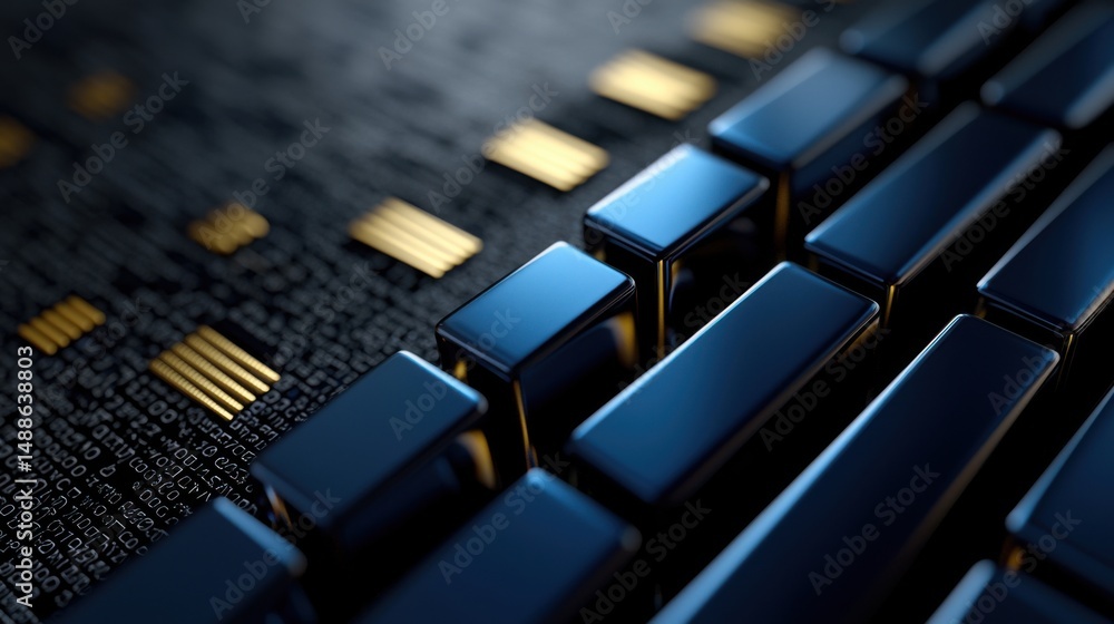 Poster a close up of a black and gold computer keyboard