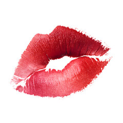 A vibrant red lipstick kiss mark against a clean white backdrop evokes romance and passion, symbolizing love and affection with its bold and expressive form.