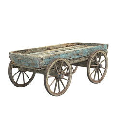 Fototapeta premium Rustic Wooden Cart with Weathered Blue Paint, Vintage Decorative Element