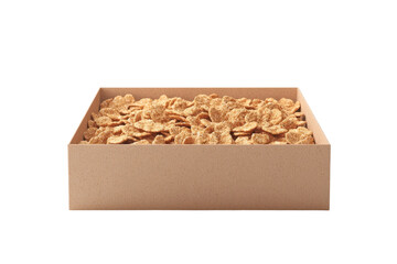 Wholesome flakes cascading from a simple brown box a promise of a nourishing breakfast with a on transparent background