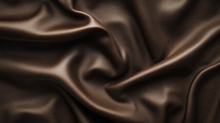 Obraz premium Close-up of luxurious, dark brown satin fabric with elegant folds and wrinkles.