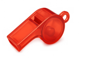 Red whistle isolated on transparent background, perfect for sport, coaching, refereeing, training and alert concepts