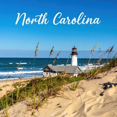 North carolina coastal lighthouse with sandy dunes and ocean view