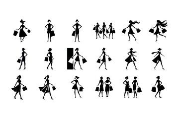 Fashionable Women Shopping Silhouettes Vector