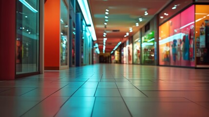 A retail shopping experience with defocused lighting, creating an abstract and artistic representation of a consumer environment,