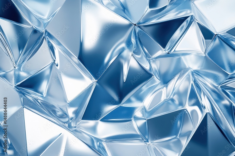 Poster abstract blue and silver geometric pattern with reflective details in a dynamic design, abstract blu