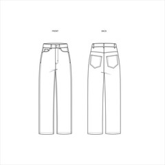Technical Flat Sketch &mdash; Women's High-Waisted Jeans (Unisex Fit) with Front & Back Views and Pockets