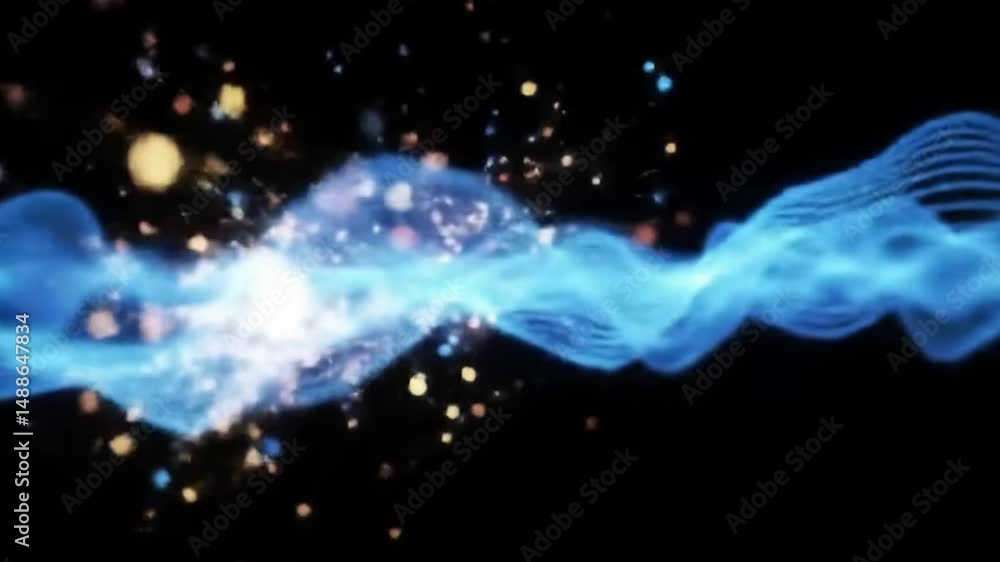 Poster abstract blue wave background animation video with gold particles and light effects design element