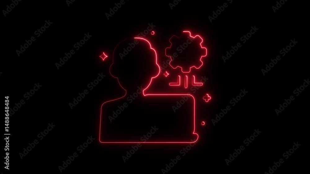 Poster neon animation of user interface and settings icon on black background