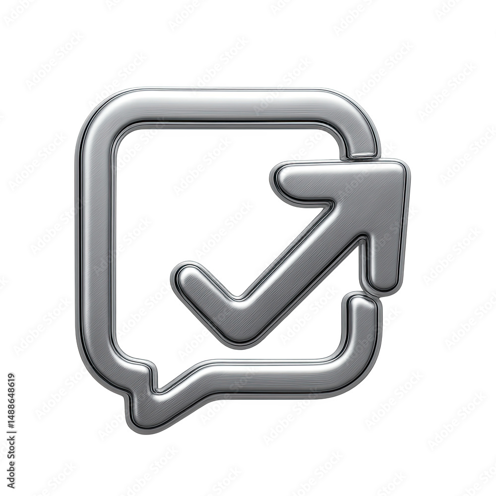 Poster metallic check mark icon with up arrow in chat bubble