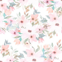 Watercolor floral seamless pattern. Floral print. Hand drawn illustration on white background