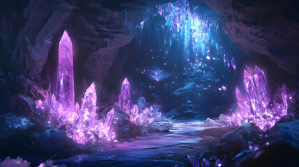 Enchanting Crystal Cave with Radiant Gemstones and Mystical Glow