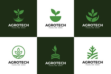 Set of AgroTech logo design, Agrotropical logo, Leaf on green logo,  Agriculture vector and farm concept