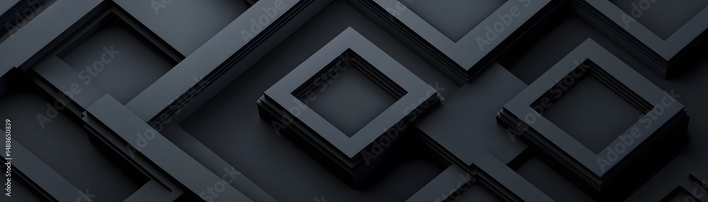 Poster dark geometric pattern of interlocking squares.
