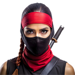 female ninja warrior with face mask isolated on transparent background