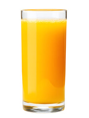 A refreshing glass of orange juice, filled to the brim with vibrant color, glistens invitingly against a stark white background, promising a healthy start to the day.