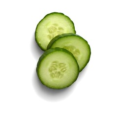 Sliced cucumber isolated on white background. Top view.
